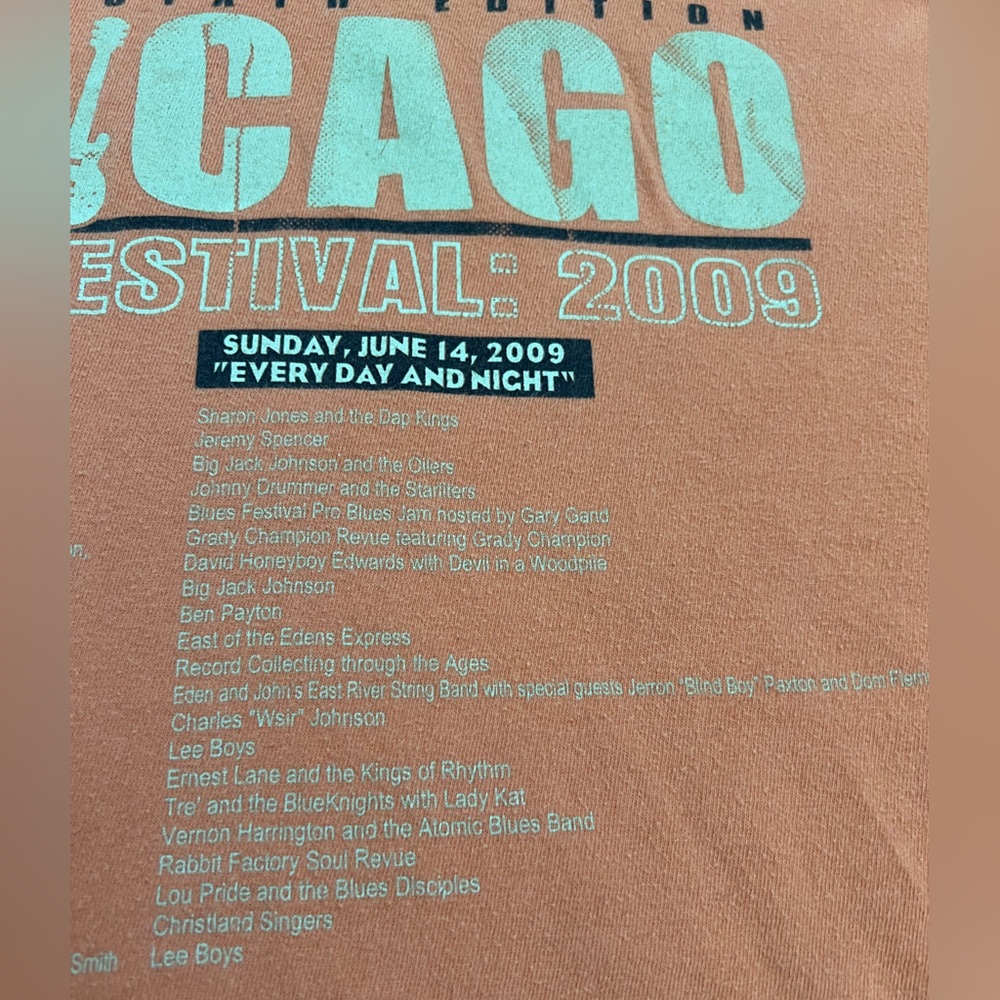2009 Chicago Blues Festival T-Shirt LARGE Orange Bands Listed 2 Sided 26 Edition - Picture 14 of 16